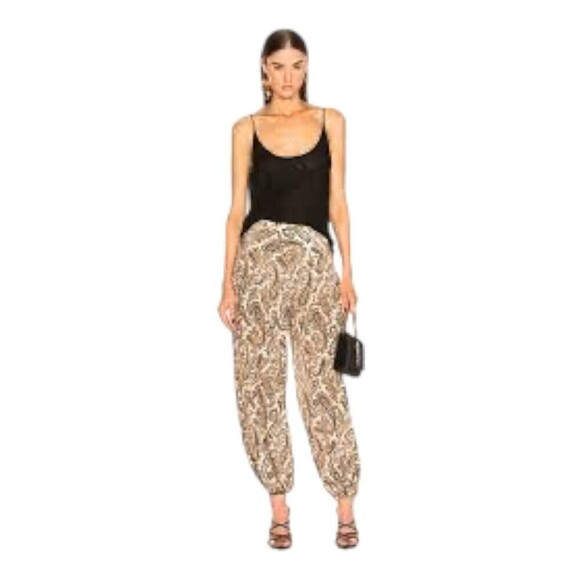 Nili Lotan Pants - NILI LOTAN size 0 Moscow Pant Black & Beige Paisley pleated cropped SILK boho